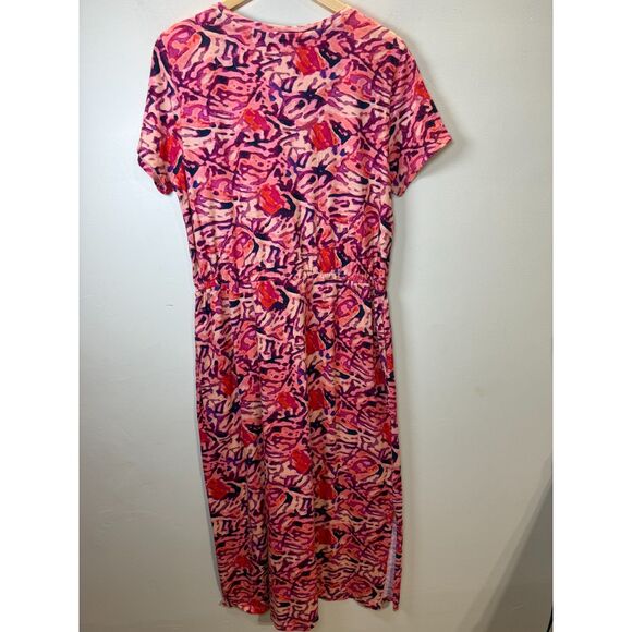 Nic+Zoe Blurred Midi Dress Women's Size Large Pink Multi Side Slit - Picture 8 of 11